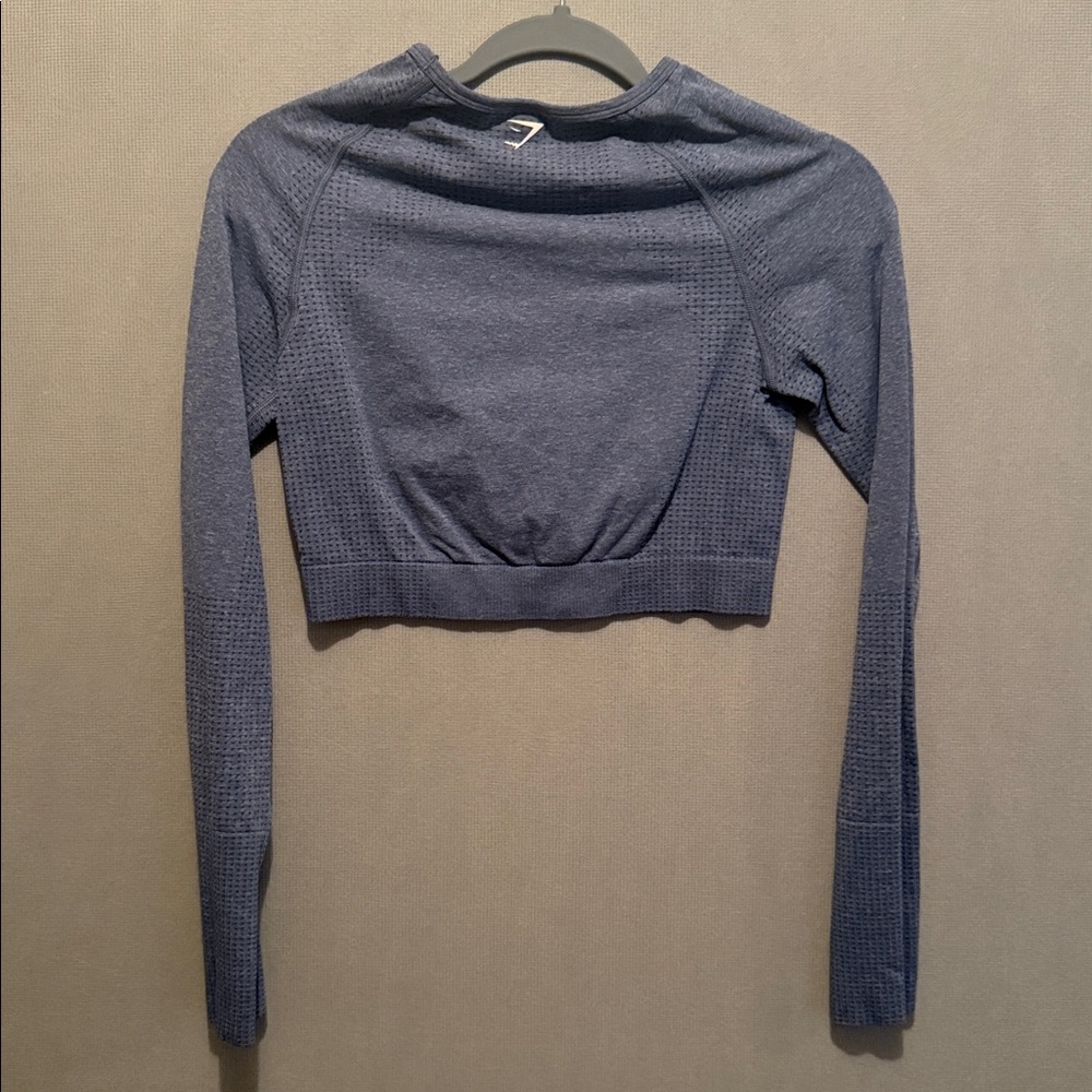 Gymshark Vital Seamless 2.0 Blue Cropped Long Sleeve Shirt Size Medium - Picture 3 of 3